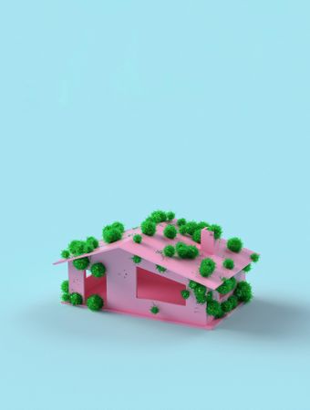Pink house with green growth