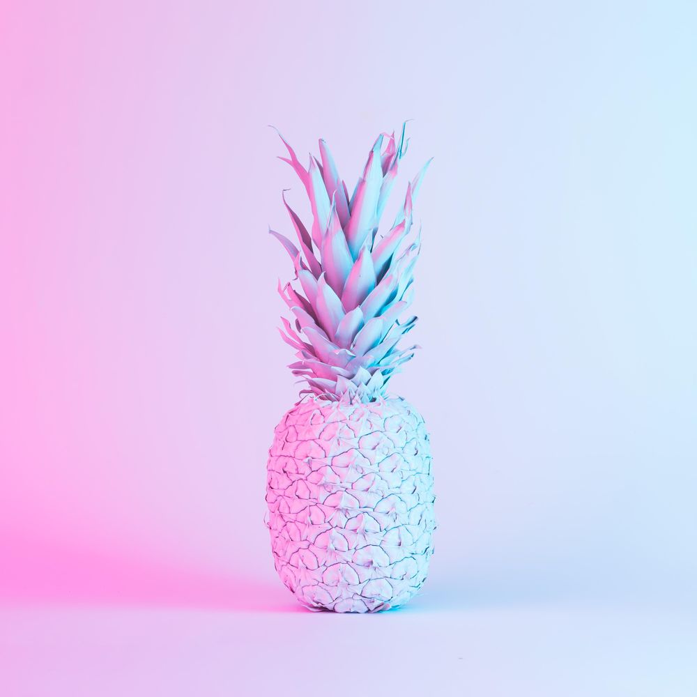 Pineapple in vibrant bold gradient holographic neon  colors