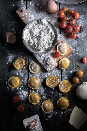 Homemade ravioli made with parmesan cheese, tomato and basil.