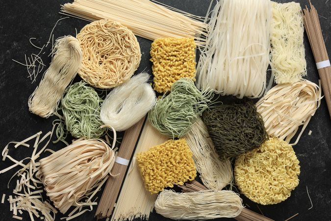 Top View Various Type Raw Asian Dry Noodle
