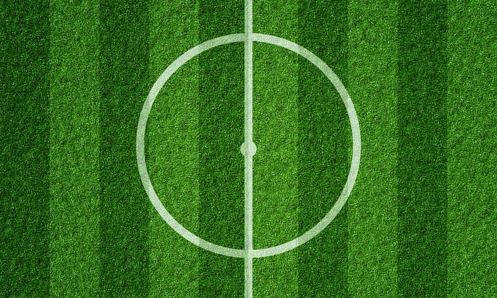 Top view of soccer field with grass lines