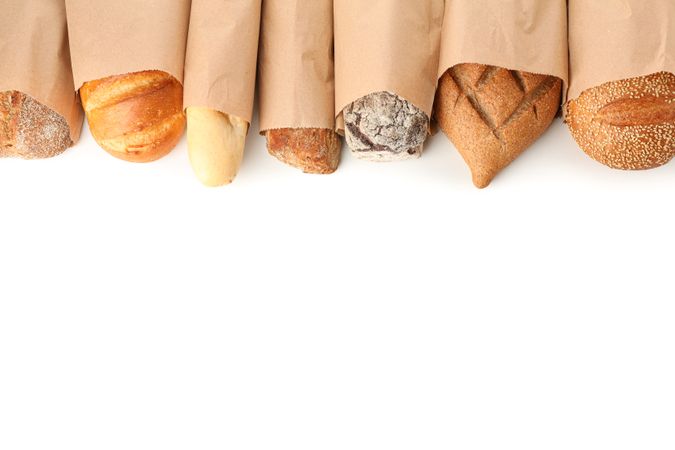 Bakery products isolated on blank background, top view