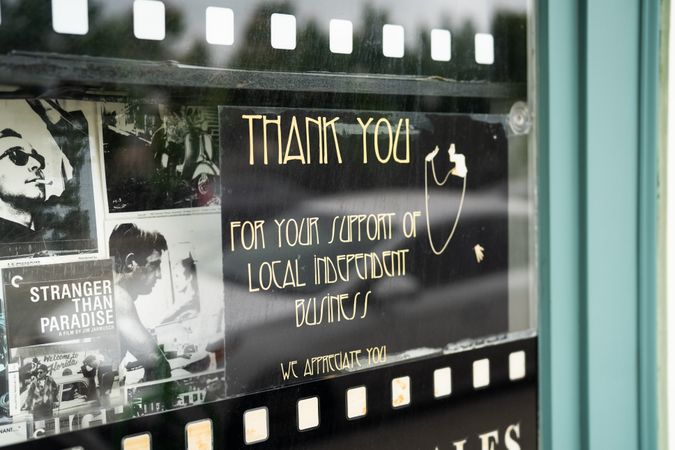 Thank you sign in store window