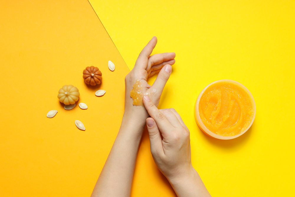 Skincare and face care in fall season - pumpkin cosmetic