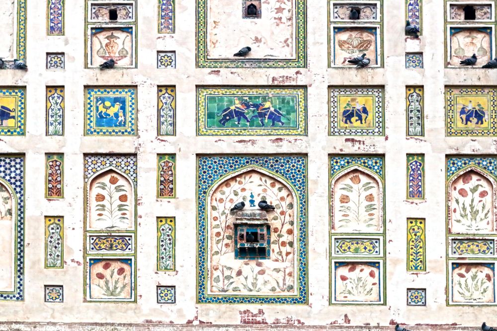 Mosaics on mosque in Lahore, Pakistan