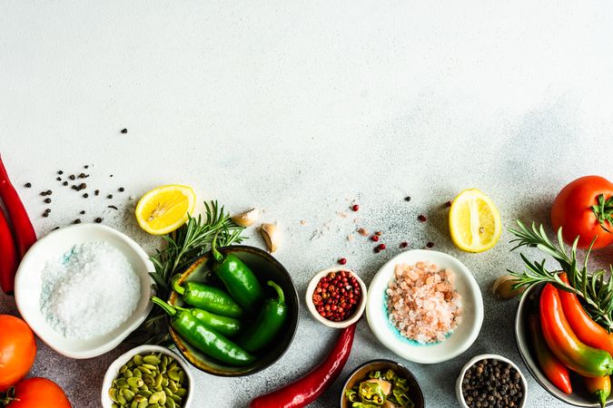 Bowl of peppers with other vegetables with seasonings & seeds