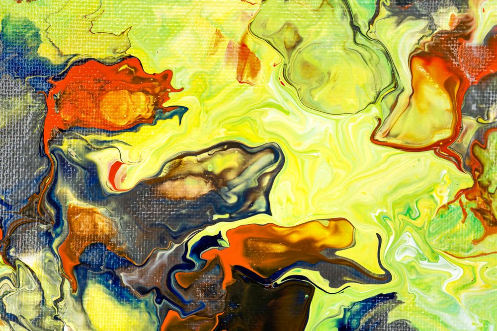 Yellow And Orange Fluid Art, Abstract Acrylic Pouring