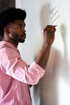 Man writing on a dry erase board