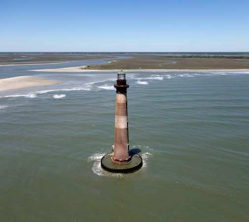 Aerial view of the Morris Island Lighthouse in Charleston, South Carolina