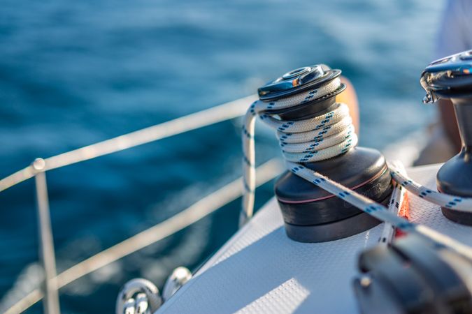 Close up of spool on sail boat