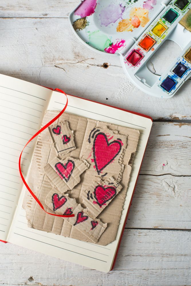 Love symbols hand painted in watercolor