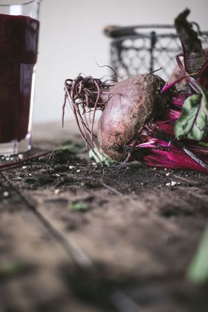 Beetroot and fresh smoothie on wooden table