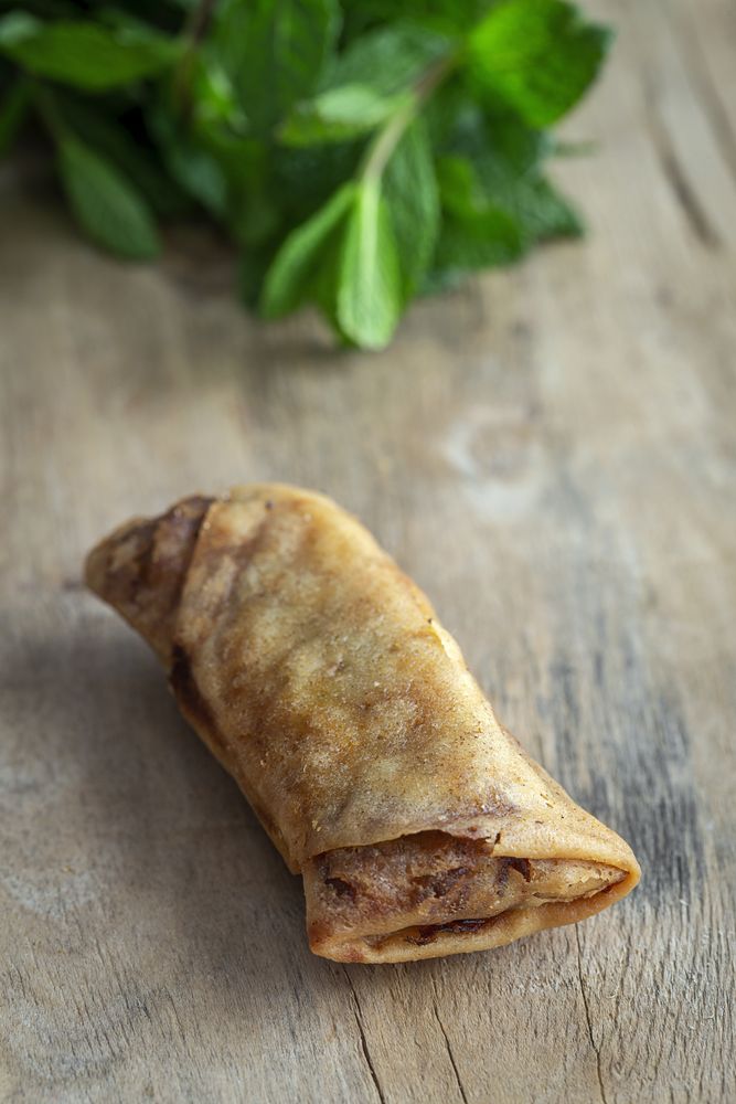 Typical Moroccan food on wooden table