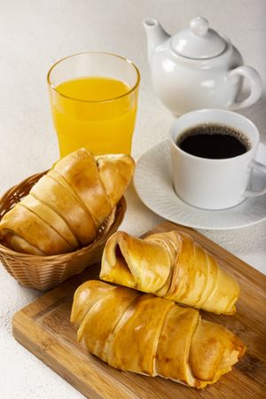 Traditional fresh baked croissants on the table.