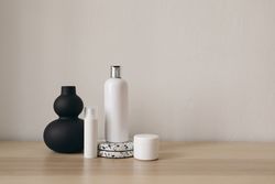 Beauty creams on wooden table