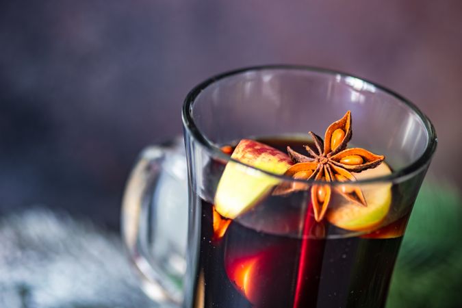 Close up of mulled wine with star anise