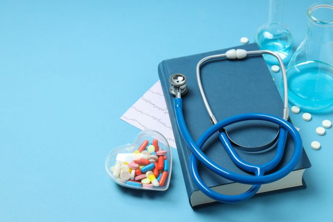 Concept of medical education and books, space for text