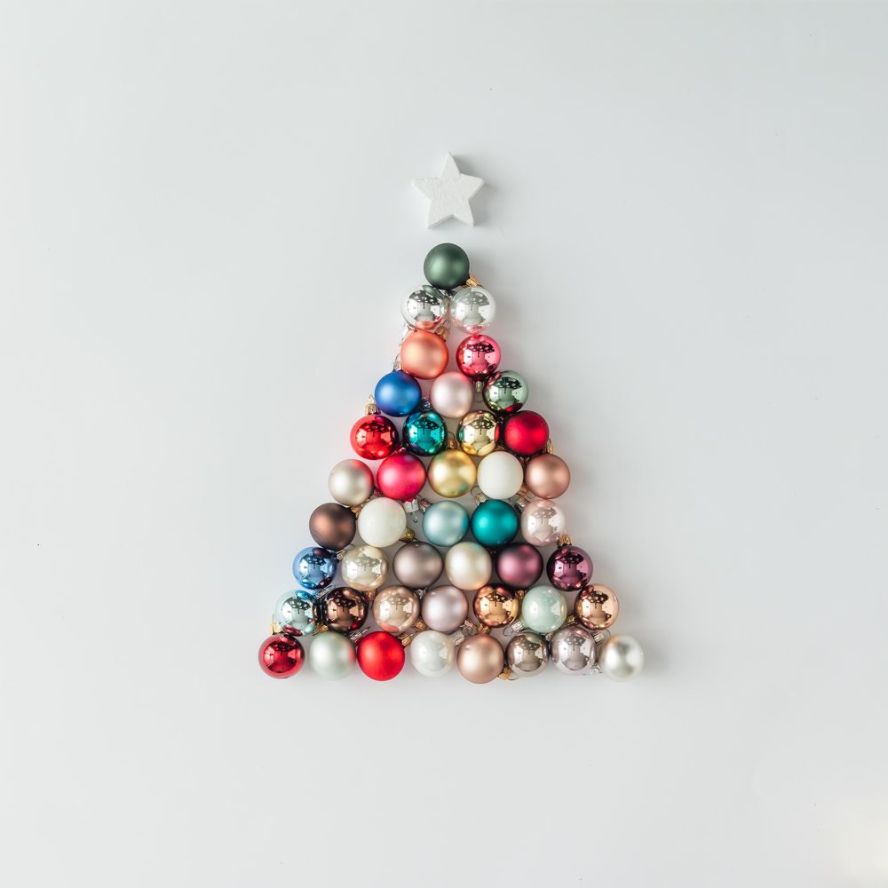 Christmas tree made of colorful bauble decorations