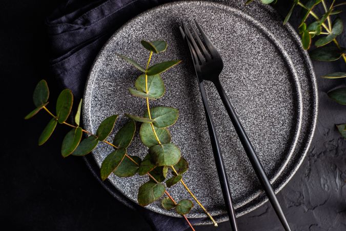 Elegant place setting with eucalyptus