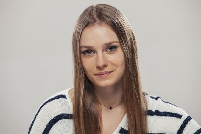 young woman in striped clothing