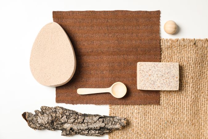 Flat lay of creative moodboard composition, top view