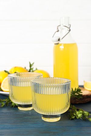 Concept of tasty drink, Limoncello, Italian lemon liqueur