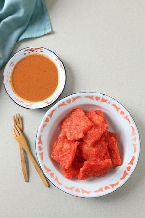 Cipuk, Aci Kerupuk, Deep Fried Tapioca Flour with Raw Orange Crackers