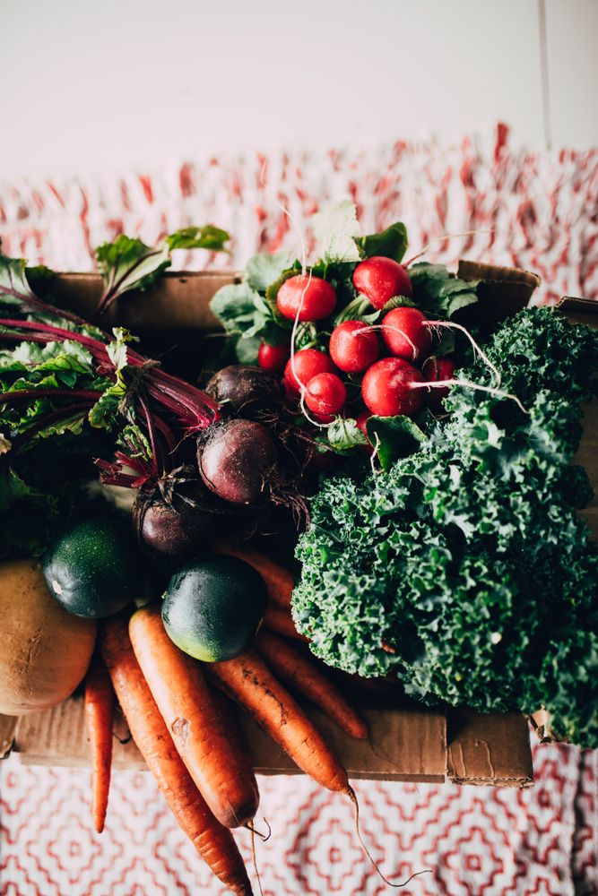 View of an assortment of vegetables from above