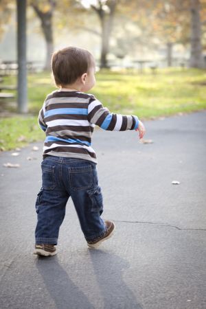 Young Baby Boy Walking in the Park
