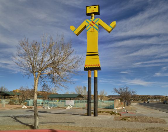 A giant Native American style Kachina doll welcomes visitors to Gallup, New Mexico