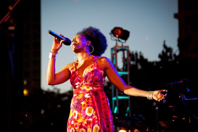 Los Angeles, CA, USA - July 12, 2012: Nailah Porter singing passionately on stage
