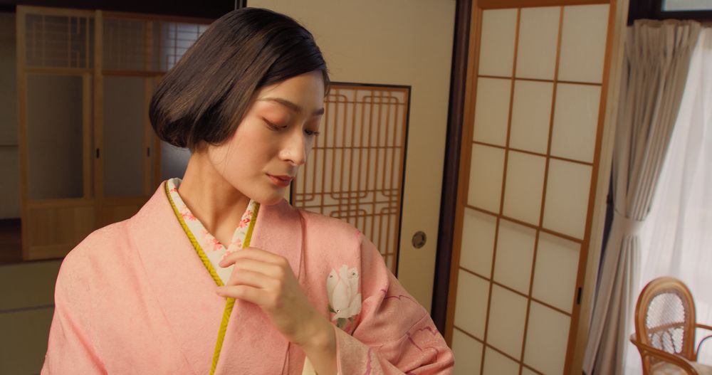 Close Up Portrait of a Charming Female in a Pink Traditional Dress Looking to the Side, With Plenty of Beauty and Grace.