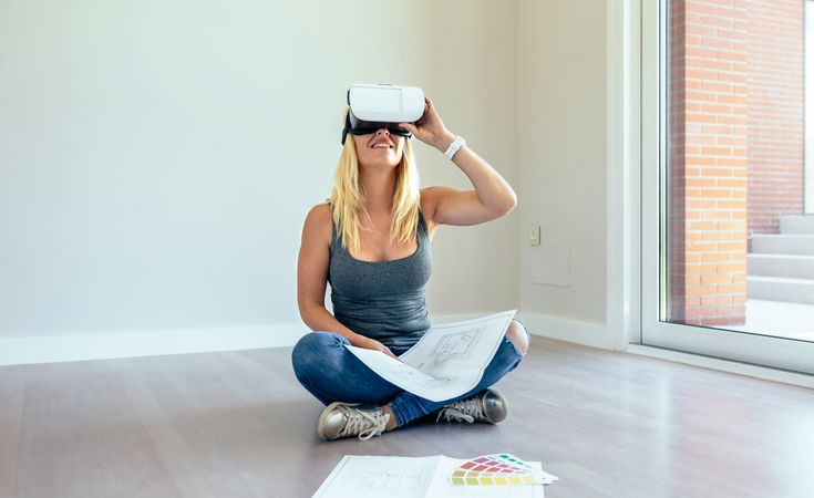 Woman watching with virtual reality glasses