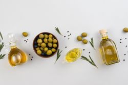 Olive oil products on table