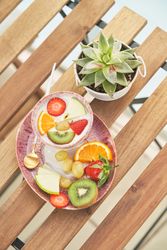 Mix of fruits with yogurt