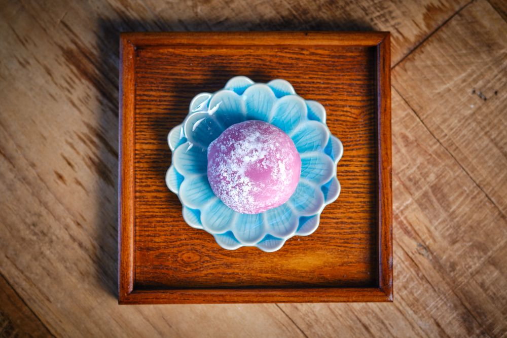 Delicious Japanese dessert mochis rice cakes with rounded shape and chewy texture
