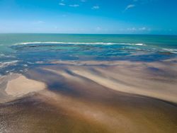 Waves coming in from the horizon on Brazilian beach at low tide