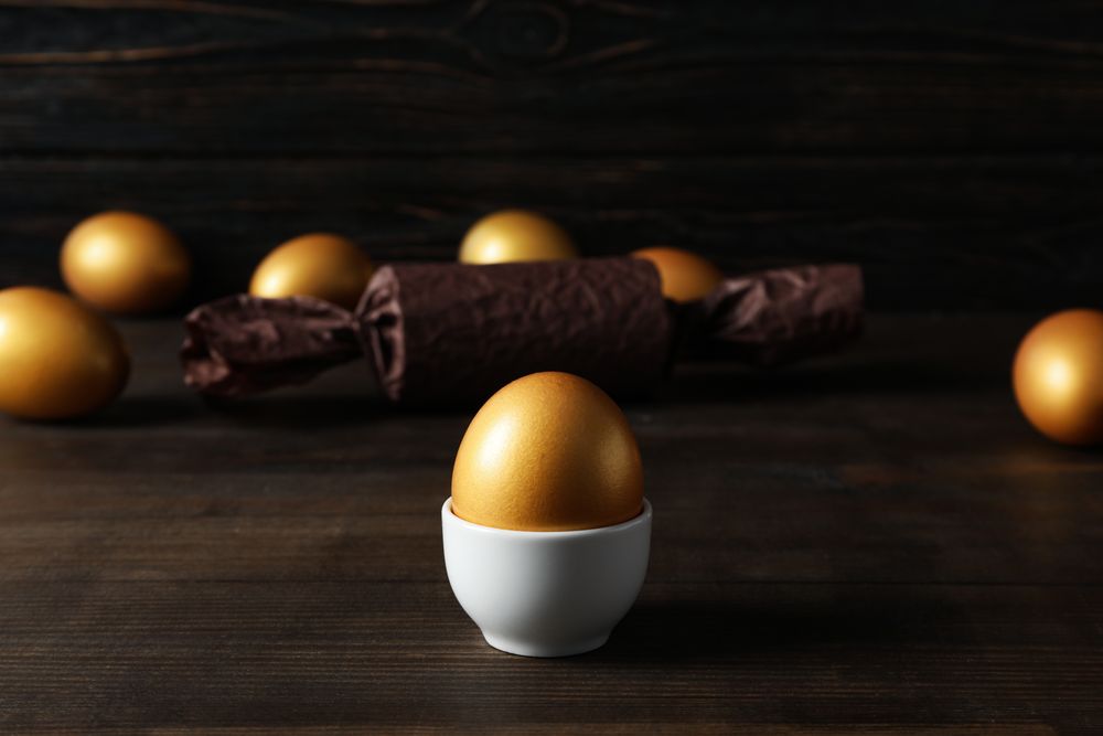 Pension rewards, returns and investment funding concepts, golden eggs