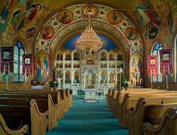 Iconostas (wall of icons) inside All Saints Orthodox Church, Olyphant, Pennsylvania Q4dxd4