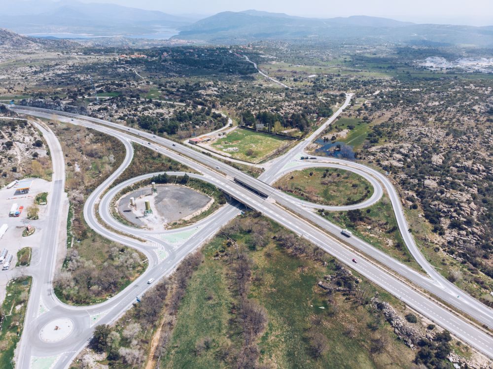 Urban road junction in suburb area