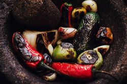 Grilled vegetables on tray
