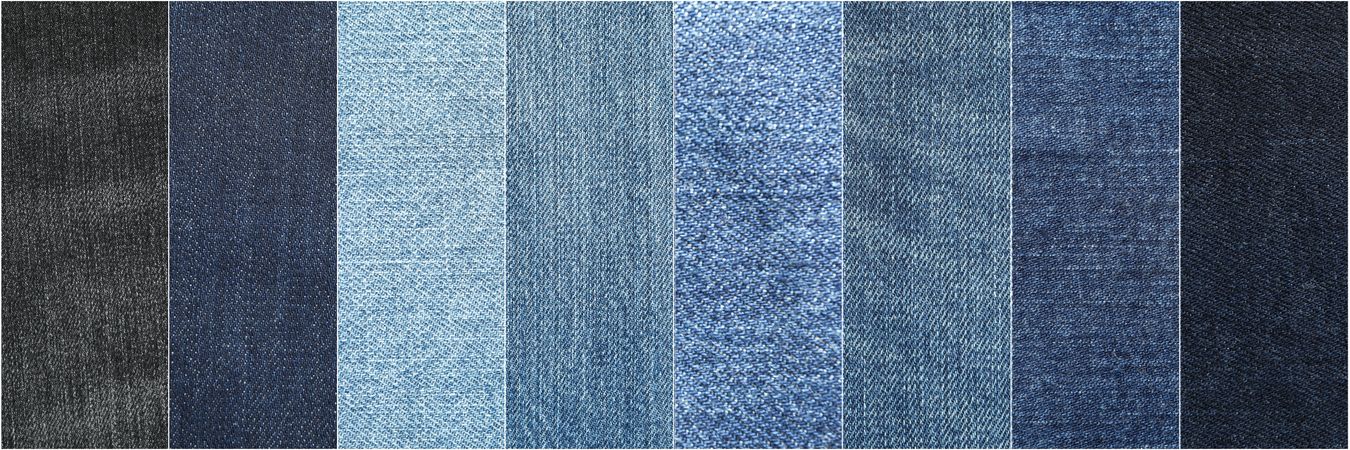 Collage of different jeans texture. Clothes collage