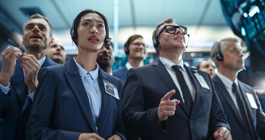 Portrait of Professional Traders Working on a Stock Exchange.