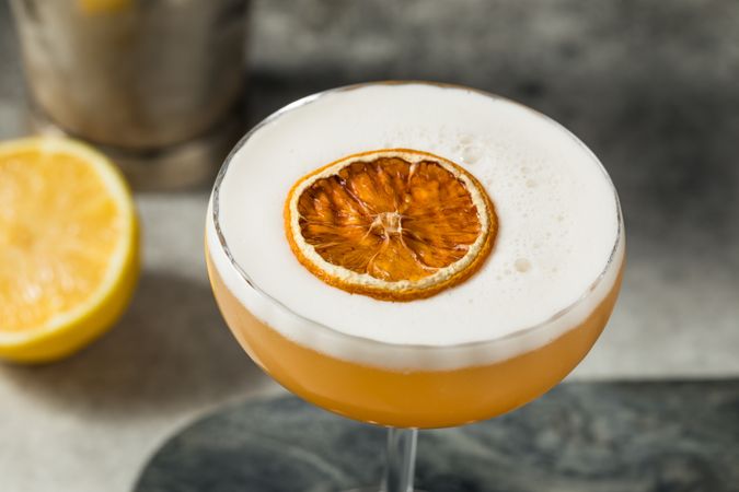 Boozy Cold Frothy Whiskey Sour Cocktail