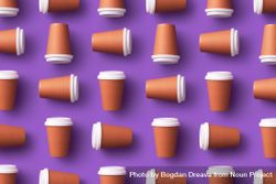 Pattern of disposable coffee cups on purple background 0y9la0