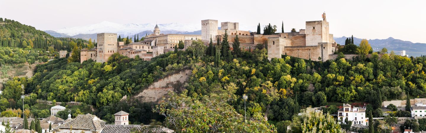 Panorama of Alhambra and Granada landscape from Albaicin