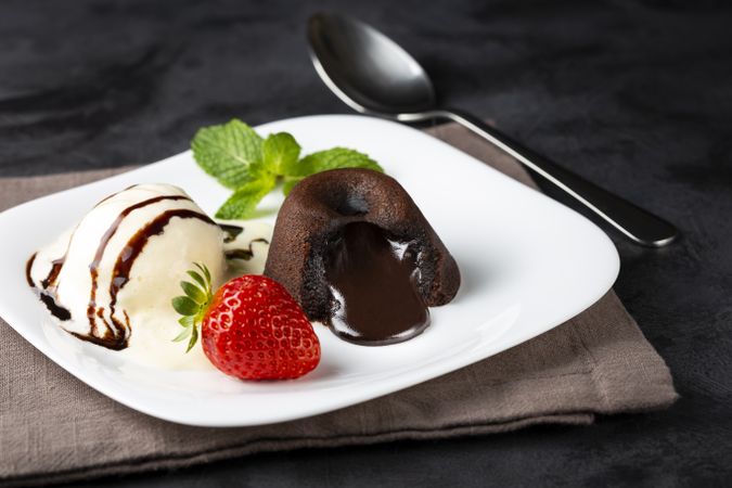 Petit Gateau dessert with ice cream.