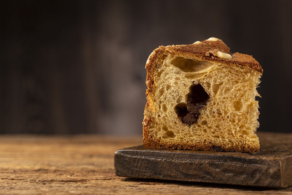 Delicious Panettone with chocolate. Panettone, Christmas food.
