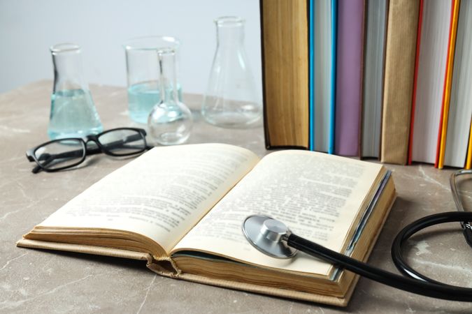 Concept of different professional books - medicine books