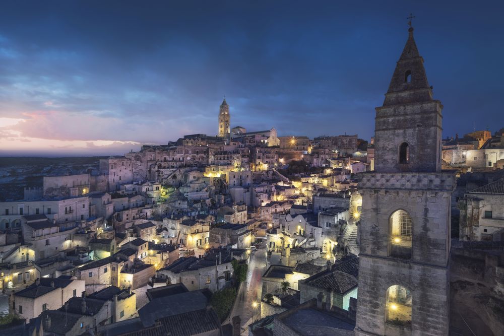 Blue hour over the Sassi of Matera at sunrise, Basilicata, Italy